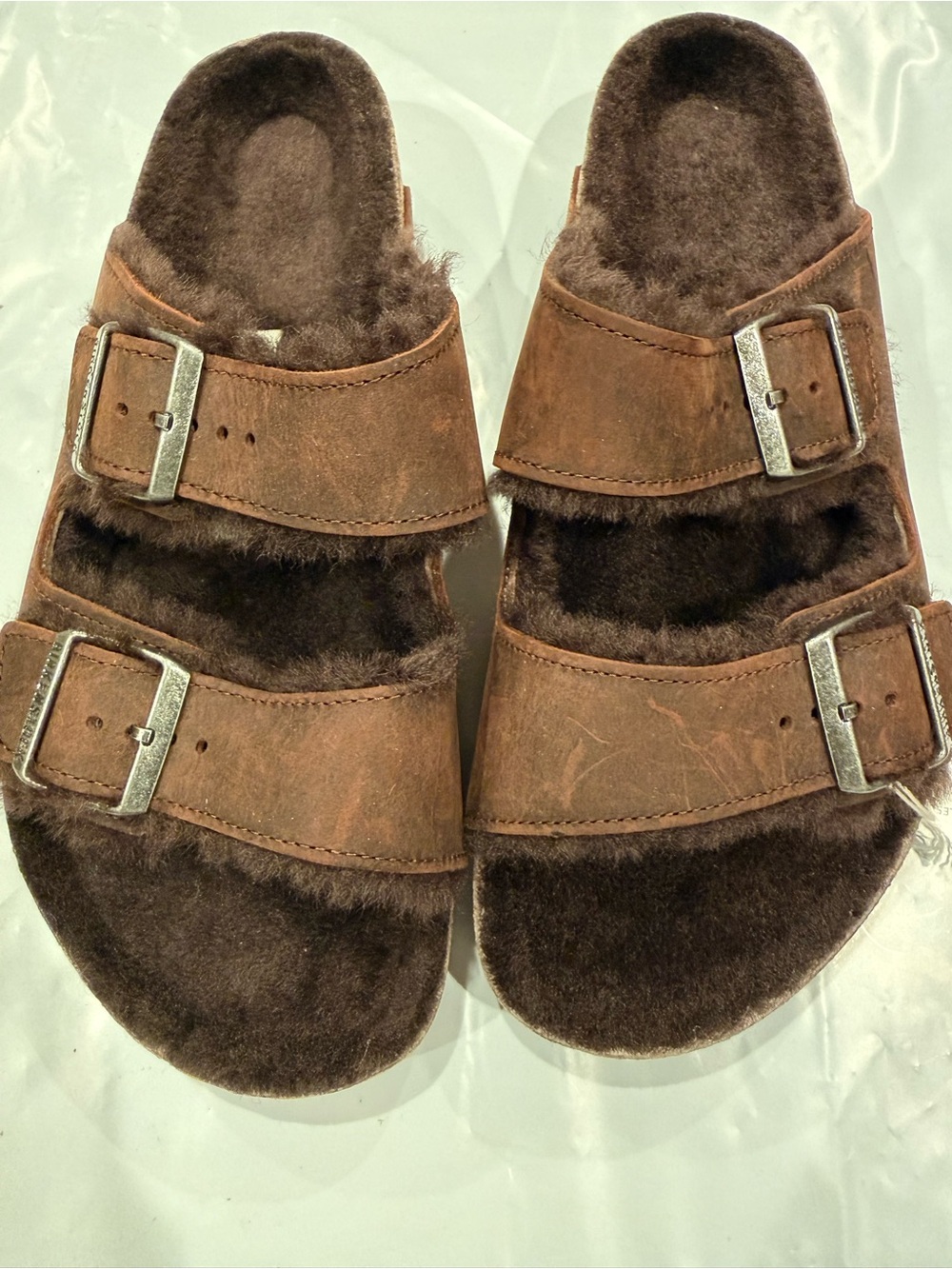 Birkenstock Arizona shearling oiled leather brown  Double-Buckle Sandals size 41